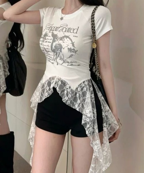 SHEENA(シーナ)の「レースフリルイレヘムプリントTシャツ(Tシャツ/カットソー・レディース・ブラック/ホワイト・M)」の19枚目の写真