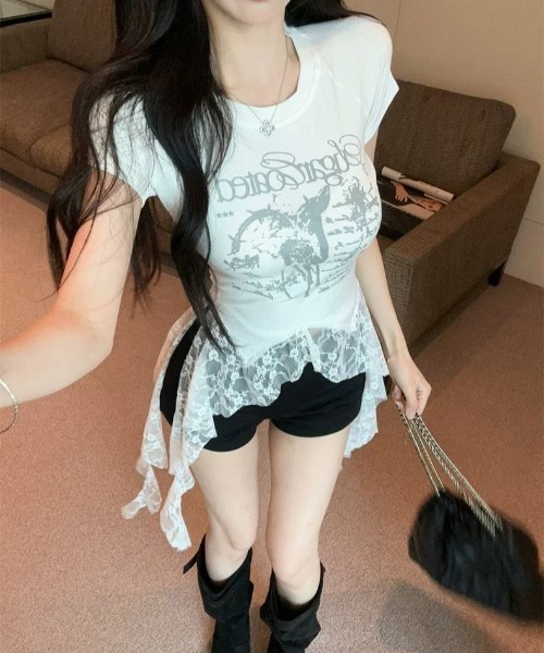 SHEENA(シーナ)の「レースフリルイレヘムプリントTシャツ(Tシャツ/カットソー・レディース・ブラック/ホワイト・M)」の21枚目の写真