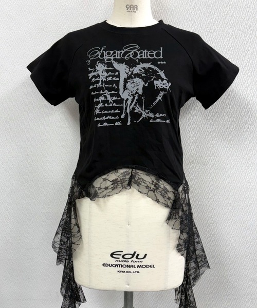 セール】レースフリルイレヘムプリントTシャツ（Tシャツ/カットソー