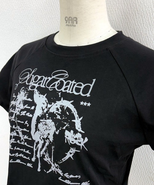 SHEENA(シーナ)の「レースフリルイレヘムプリントTシャツ(Tシャツ/カットソー・レディース・ブラック/ホワイト・M)」の4枚目の写真