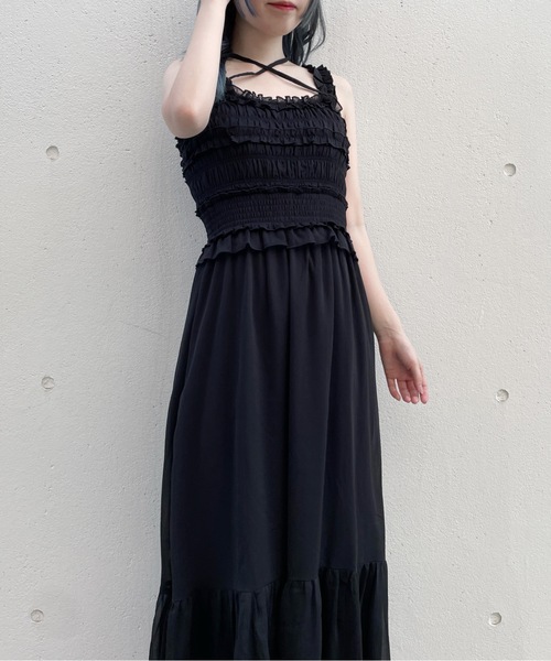 abc une face（アーベーセーアンフェイス）の「フリルキャミワンピース（ワンピース・レディース・ブラック/イエロー系その他/ホワイト系その他/ホワイト・FREE）」の3枚目の写真