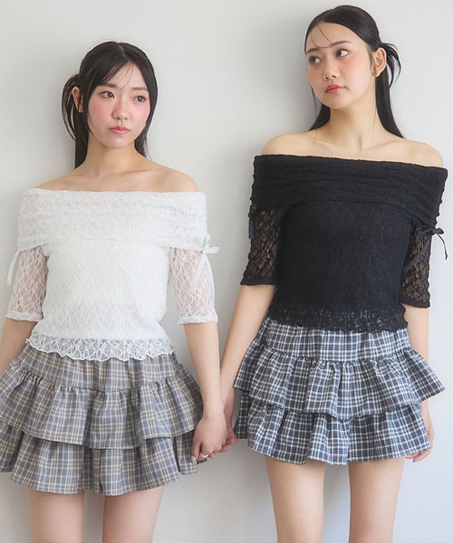 3.3 Field Trip (3.3フィールドトリップ)の「3.3 Field Trip/レースオフショルT(Tシャツ/カットソー・レディース・ブラック/ホワイト・FREE)」の2枚目の写真