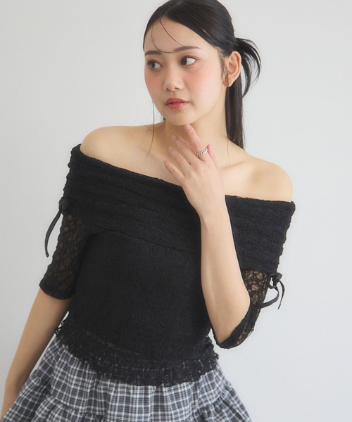 3.3 Field Trip (3.3フィールドトリップ)の「3.3 Field Trip/レースオフショルT(Tシャツ/カットソー・レディース・ブラック/ホワイト・FREE)」の1枚目の写真