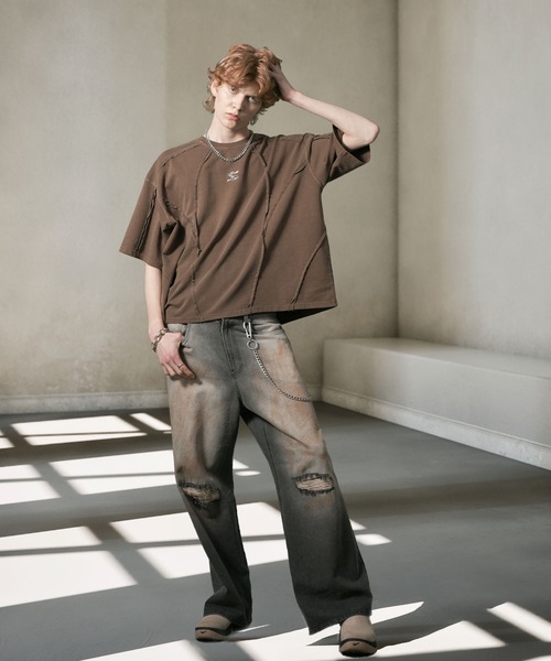 ANEDIST（アンディスト）の「オーバーダイメタルロゴTシャツ（Tシャツ/カットソー・メンズ・ブラウン/ブラック・L/M）」の6枚目の写真