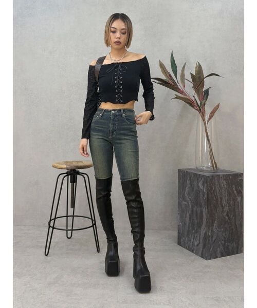 EVRIS（エヴリス）の「ヴィンテージライクストレッチスキニーデニムパンツ（デニムパンツ・レディース・ブラック/インディゴブルー・X-SMALL/SMALL/MEDIUM）」の17枚目の写真