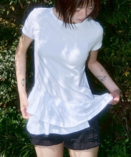 tシャツ 「FANCY CLUB」Frill Layered Dot Tee レディース FANCY CLUB】Frill Layered Dot Tee（Tシャツ/カットソー