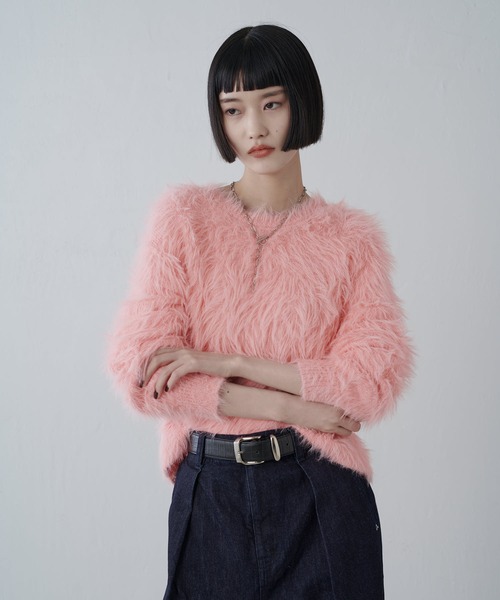 Lui's（ルイス）の「シャギークロップドニット（ニット/セーター・レディース・チャコールグレー/ピンク/ライトグレー/ホワイト・FREE）」の7枚目の写真