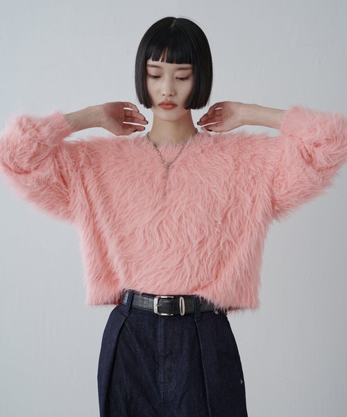 Lui's（ルイス）の「シャギークロップドニット（ニット/セーター・レディース・チャコールグレー/ピンク/ライトグレー/ホワイト・FREE）」の9枚目の写真