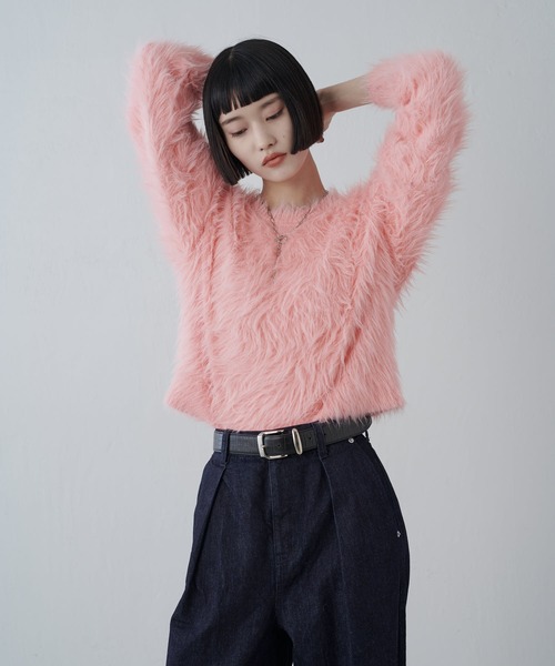 Lui's（ルイス）の「シャギークロップドニット（ニット/セーター・レディース・チャコールグレー/ピンク/ライトグレー/ホワイト・FREE）」の11枚目の写真