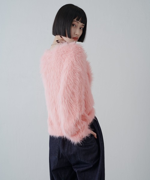 Lui's（ルイス）の「シャギークロップドニット（ニット/セーター・レディース・チャコールグレー/ピンク/ライトグレー/ホワイト・FREE）」の8枚目の写真