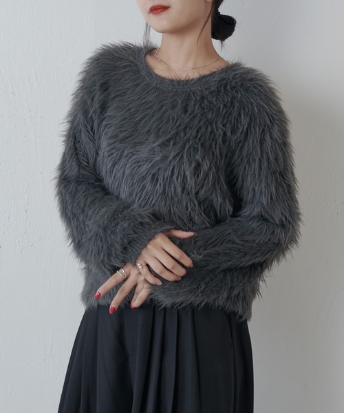 Lui's（ルイス）の「シャギークロップドニット（ニット/セーター・レディース・チャコールグレー/ピンク/ライトグレー/ホワイト・FREE）」の22枚目の写真