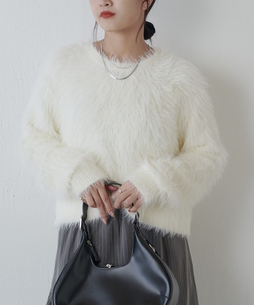 Lui's（ルイス）の「シャギークロップドニット（ニット/セーター・レディース・チャコールグレー/ピンク/ライトグレー/ホワイト・FREE）」の17枚目の写真