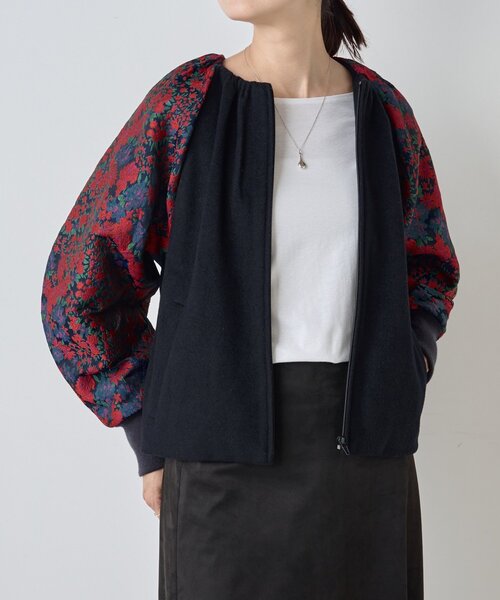 BEARDSLEY(ビアズリー)の「《FRIPIER》袖ジャガードZIPブルゾン(ブルゾン・レディース・ネイビー・FREE)」の2枚目の写真