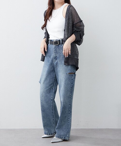 continuer de NICE CLAUP(コンティニューデナイスクラップ)の「キラキラロングメッシュカーデ(カーディガン/ボレロ・レディース・ベージュ/ネイビー/ピンク/ブルー・FREE)」の19枚目の写真