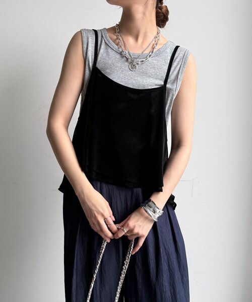 DouDou(ドゥドゥ)の「【WEB限定】メッシュベロアキャミ(Tシャツ/カットソー・レディース・ブラック/グレイッシュベージュ・FREE)」の17枚目の写真