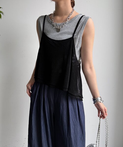 DouDou(ドゥドゥ)の「【WEB限定】メッシュベロアキャミ(Tシャツ/カットソー・レディース・ブラック/グレイッシュベージュ・FREE)」の18枚目の写真