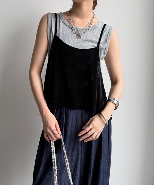 DouDou(ドゥドゥ)の「【WEB限定】メッシュベロアキャミ(Tシャツ/カットソー・レディース・ブラック/グレイッシュベージュ・FREE)」の19枚目の写真