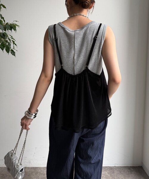 DouDou(ドゥドゥ)の「【WEB限定】メッシュベロアキャミ(Tシャツ/カットソー・レディース・ブラック/グレイッシュベージュ・FREE)」の20枚目の写真