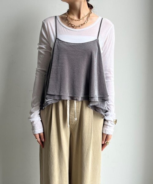 DouDou(ドゥドゥ)の「【WEB限定】メッシュベロアキャミ(Tシャツ/カットソー・レディース・ブラック/グレイッシュベージュ・FREE)」の4枚目の写真