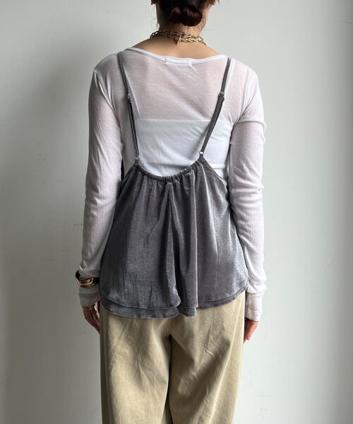 DouDou(ドゥドゥ)の「【WEB限定】メッシュベロアキャミ(Tシャツ/カットソー・レディース・ブラック/グレイッシュベージュ・FREE)」の6枚目の写真