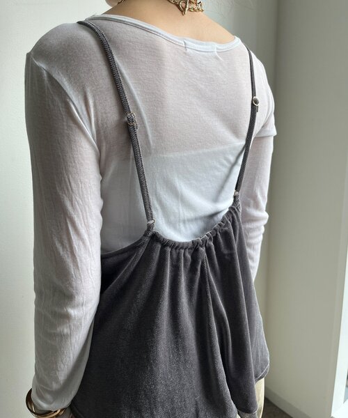 DouDou(ドゥドゥ)の「【WEB限定】メッシュベロアキャミ(Tシャツ/カットソー・レディース・ブラック/グレイッシュベージュ・FREE)」の7枚目の写真