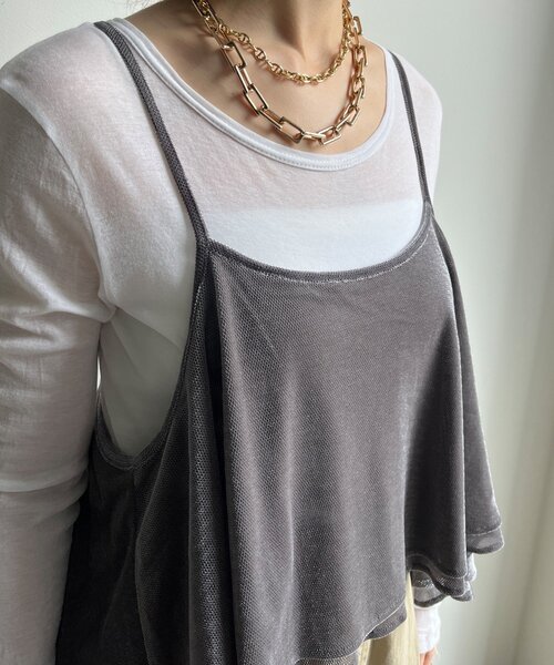 DouDou(ドゥドゥ)の「【WEB限定】メッシュベロアキャミ(Tシャツ/カットソー・レディース・ブラック/グレイッシュベージュ・FREE)」の9枚目の写真