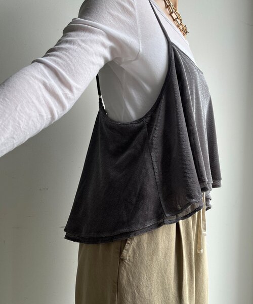 DouDou(ドゥドゥ)の「【WEB限定】メッシュベロアキャミ(Tシャツ/カットソー・レディース・ブラック/グレイッシュベージュ・FREE)」の10枚目の写真