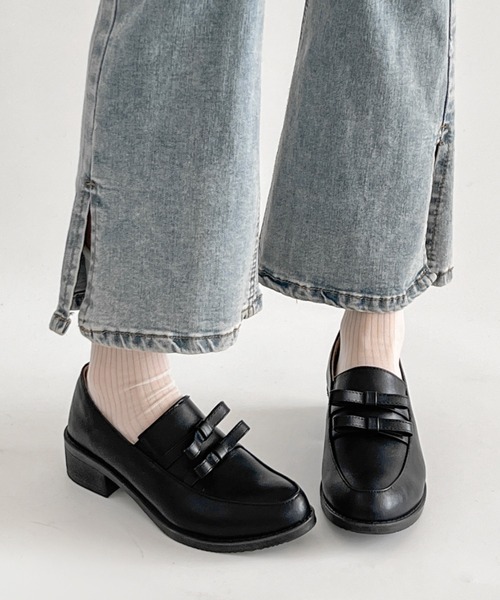 Shoes in Closet(シューズインクローゼット)の「超軽量厚底 ダブル リボン ローファー 2646(ローファー・レディース・ダークブラウン/ブラック/ブラック系8・L/3L/LL/M/S/XS)」の7枚目の写真