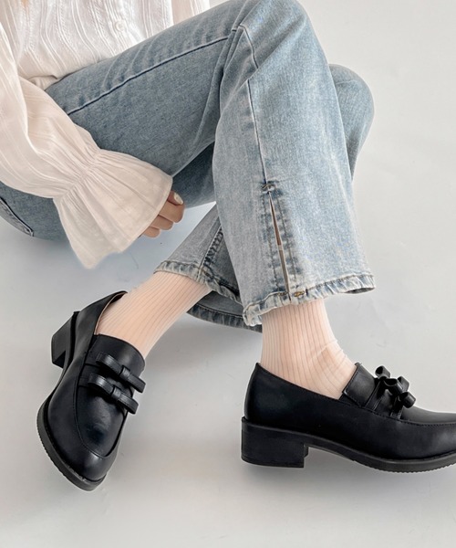 Shoes in Closet(シューズインクローゼット)の「超軽量厚底 ダブル リボン ローファー 2646(ローファー・レディース・ダークブラウン/ブラック/ブラック系8・L/3L/LL/M/S/XS)」の6枚目の写真