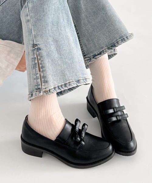 Shoes in Closet(シューズインクローゼット)の「超軽量厚底 ダブル リボン ローファー 2646(ローファー・レディース・ダークブラウン/ブラック/ブラック系8・L/3L/LL/M/S/XS)」の11枚目の写真