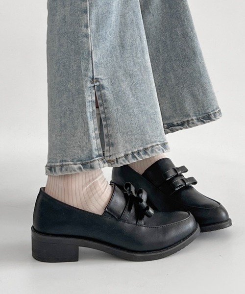 Shoes in Closet(シューズインクローゼット)の「超軽量厚底 ダブル リボン ローファー 2646(ローファー・レディース・ダークブラウン/ブラック/ブラック系8・L/3L/LL/M/S/XS)」の8枚目の写真