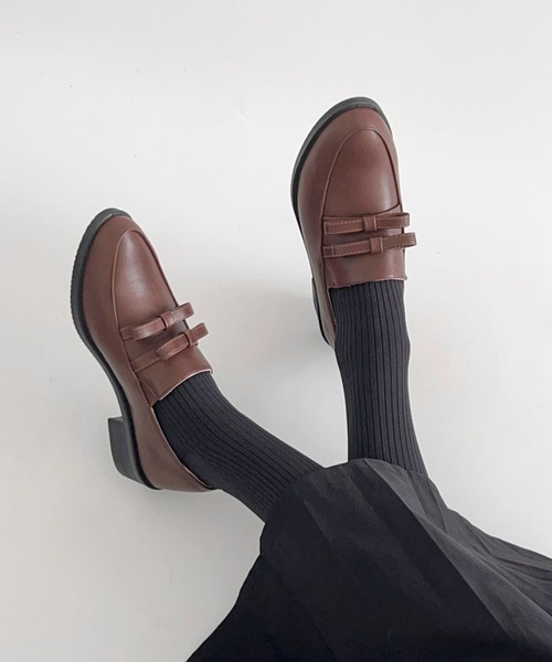 Shoes in Closet(シューズインクローゼット)の「超軽量厚底 ダブル リボン ローファー 2646(ローファー・レディース・ダークブラウン/ブラック/ブラック系8・L/3L/LL/M/S/XS)」の13枚目の写真