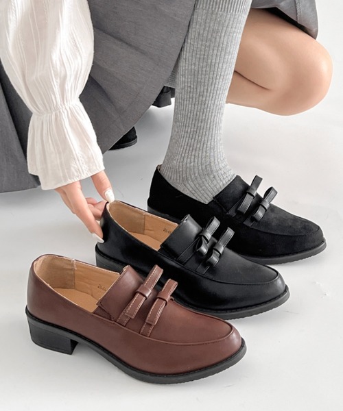 Shoes in Closet(シューズインクローゼット)の「超軽量厚底 ダブル リボン ローファー 2646(ローファー・レディース・ダークブラウン/ブラック/ブラック系8・L/3L/LL/M/S/XS)」の22枚目の写真