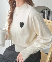 ハート刺繍ボリューム袖ニット