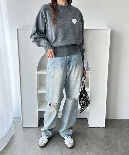 GeeRA(ジーラ)の「ハート刺繍ボリューム袖ニット(ニット/セーター・レディース・グレー/アイボリー/ブラック・MEDIUM/LARGE)」の10枚目の写真