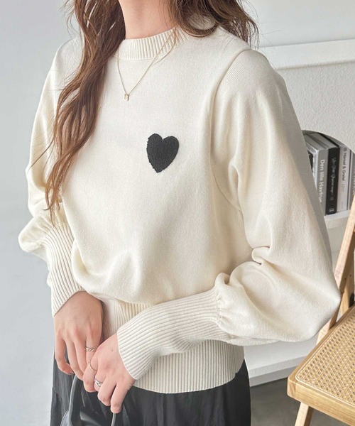 GeeRA(ジーラ)の「ハート刺繍ボリューム袖ニット(ニット/セーター・レディース・グレー/アイボリー/ブラック・MEDIUM/LARGE)」の15枚目の写真