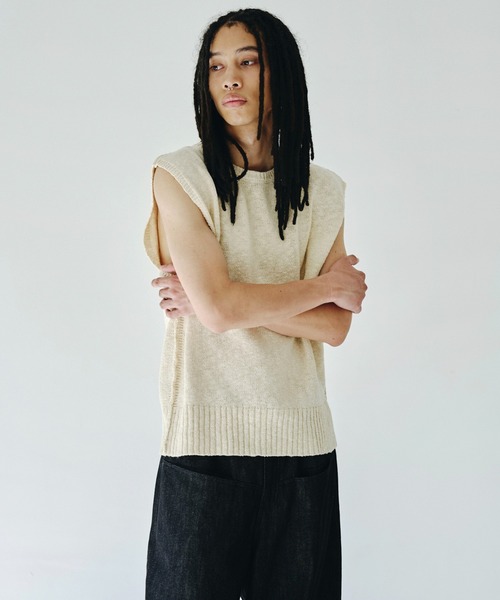 sleeveless cotton slub knit tops / スリーブレスコットン