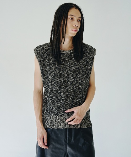 sleeveless cotton slub knit tops / スリーブレスコットン