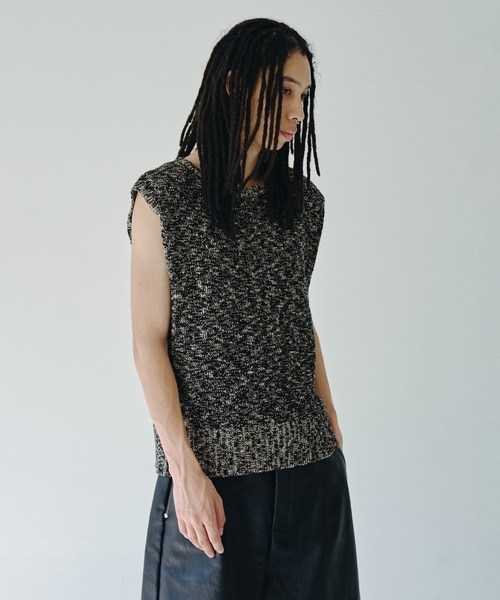 CAMPHOR WOOD(カンファーウッド)の「sleeveless cotton slub knit tops / スリーブレスコットンスラブニットベスト(ベスト・メンズ・ブラック/ライトベージュ・MEDIUM/LARGE)」の12枚目の写真