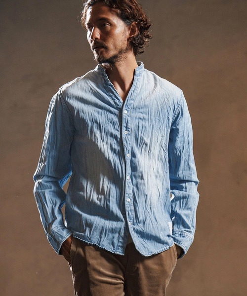 wjk reluxe(ダブルジェーケーリラックス)の「ms6194-wrinkle band collar denim shirts デニムシャツ(WR25W-14)(シャツ/ブラウス・メンズ・ライトブラック/ライトインディゴブルー/ブルー系その他・L/M/S)」の2枚目の写真