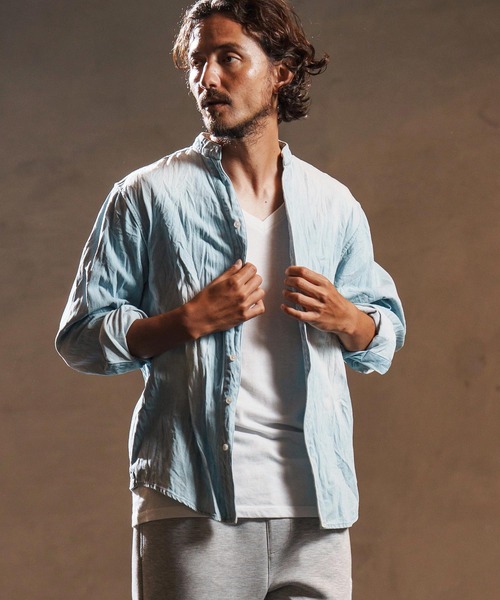 wjk reluxe(ダブルジェーケーリラックス)の「ms6194-wrinkle band collar denim shirts デニムシャツ(WR25W-14)(シャツ/ブラウス・メンズ・ライトブラック/ライトインディゴブルー/ブルー系その他・L/M/S)」の3枚目の写真