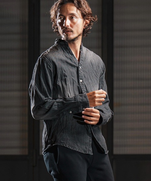 wjk reluxe(ダブルジェーケーリラックス)の「ms6194-wrinkle band collar denim shirts デニムシャツ(WR25W-14)(シャツ/ブラウス・メンズ・ライトブラック/ライトインディゴブルー/ブルー系その他・L/M/S)」の1枚目の写真