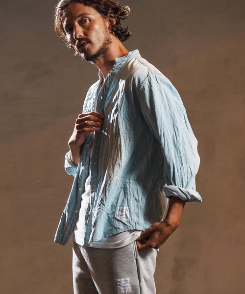 wjk reluxe(ダブルジェーケーリラックス)の「ms6194-wrinkle band collar denim shirts デニムシャツ(WR25W-14)(シャツ/ブラウス・メンズ・ライトブラック/ライトインディゴブルー/ブルー系その他・L/M/S)」の6枚目の写真