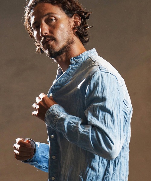 wjk reluxe(ダブルジェーケーリラックス)の「ms6194-wrinkle band collar denim shirts デニムシャツ(WR25W-14)(シャツ/ブラウス・メンズ・ライトブラック/ライトインディゴブルー/ブルー系その他・L/M/S)」の9枚目の写真