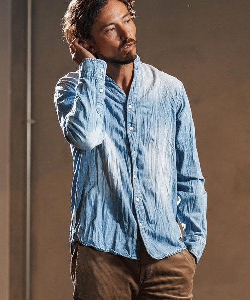 wjk reluxe(ダブルジェーケーリラックス)の「ms6194-wrinkle band collar denim shirts デニムシャツ(WR25W-14)(シャツ/ブラウス・メンズ・ライトブラック/ライトインディゴブルー/ブルー系その他・L/M/S)」の10枚目の写真