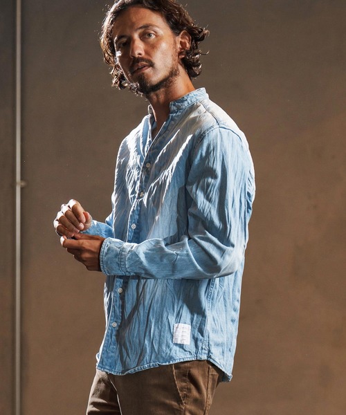 wjk reluxe(ダブルジェーケーリラックス)の「ms6194-wrinkle band collar denim shirts デニムシャツ(WR25W-14)(シャツ/ブラウス・メンズ・ライトブラック/ライトインディゴブルー/ブルー系その他・L/M/S)」の11枚目の写真