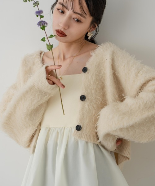 シャギーショートニットカーディガン（カーディガン/ボレロ）｜hinari