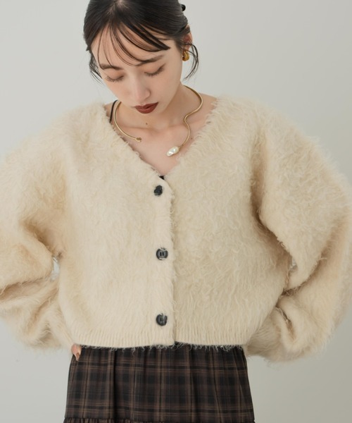 シャギーショートニットカーディガン（カーディガン/ボレロ）｜hinari
