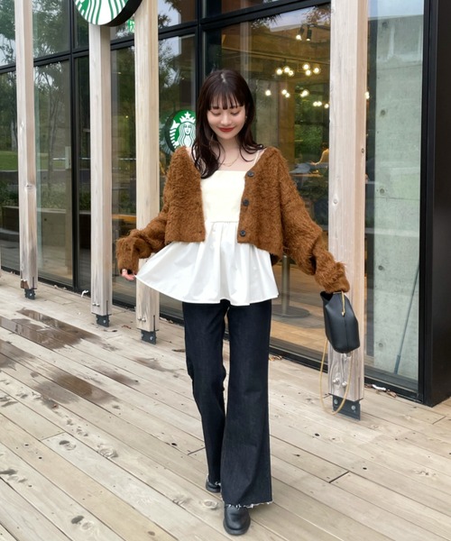 シャギーショートニットカーディガン（カーディガン/ボレロ）｜hinari