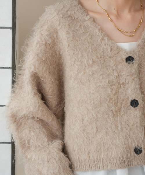 hinari（ヒナリ）の「シャギーショートニットカーディガン（カーディガン/ボレロ・レディース・ブラウン/アイボリー/ベージュ・FREE）」の22枚目の写真